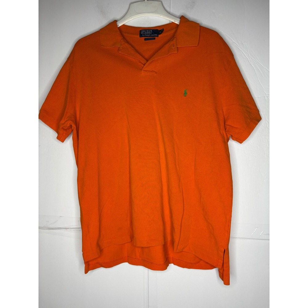 Polo Ralph Lauren‎ Mens XL Custom Fit Orange Pique Short Sleeve Polo Shirt Green